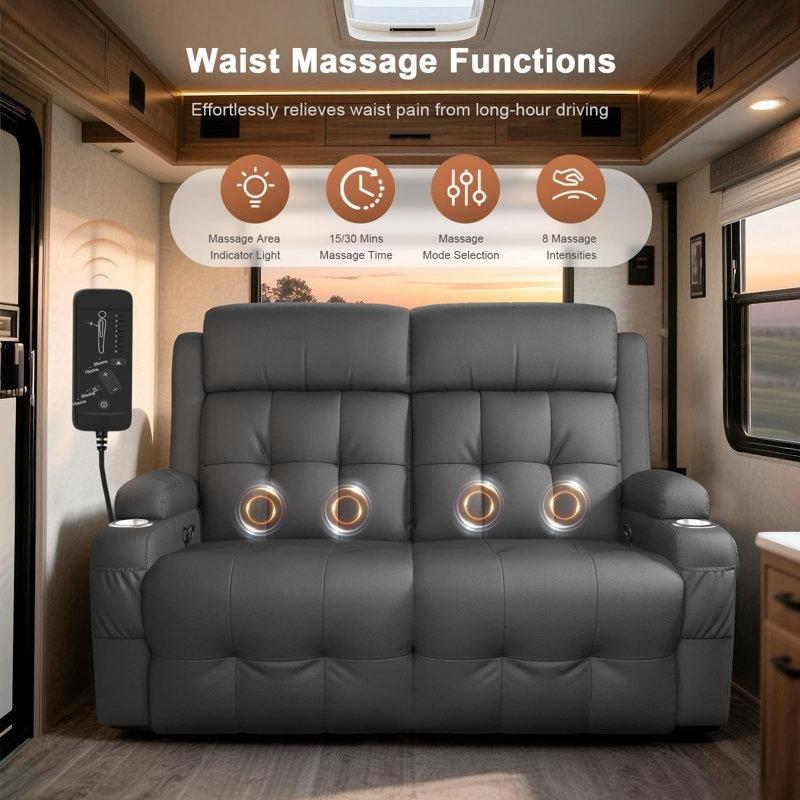 Gri Suni Deri Masajlı Yatar İkili Koltuk - 140 cm - 205932