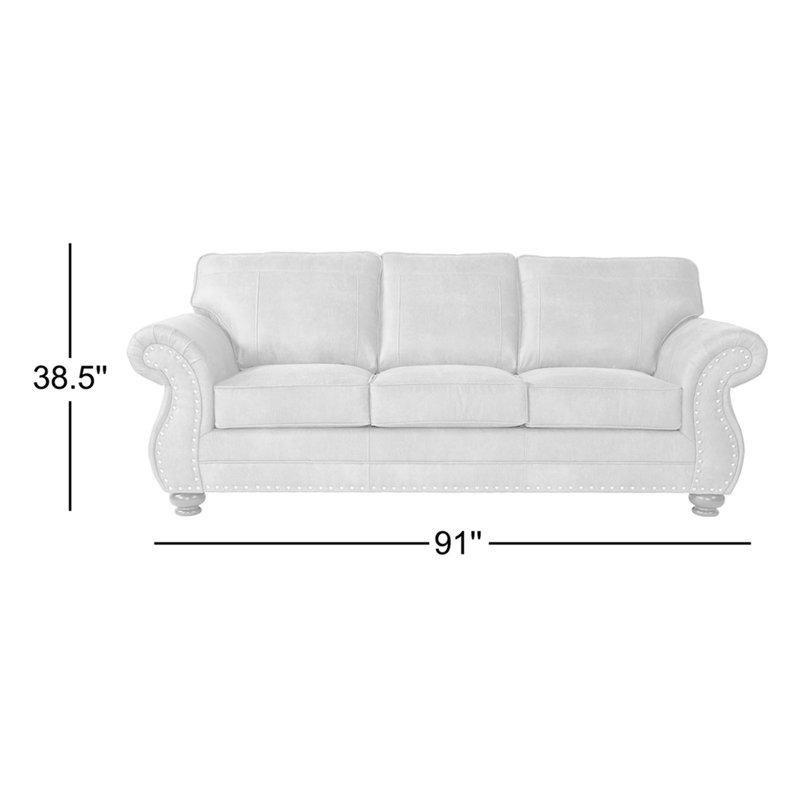 Gri Suni Deri Zımba Detaylı Masif Ahşap Koltuk - 232 cm - 195766