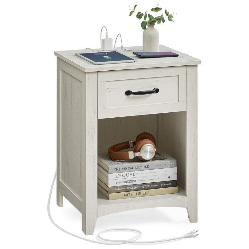 Gri Sunta Şarj İstasyonlu Tek Çekmeceli Raflı Komodin - 46x41 cm - 223691