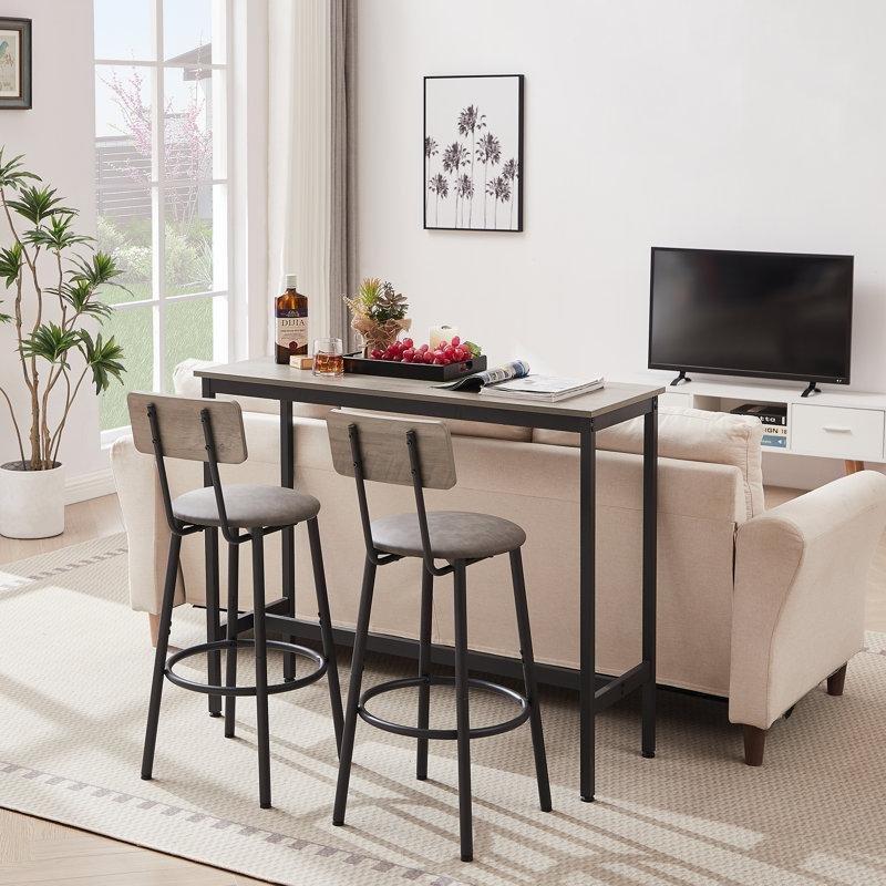 Gri Sunta ve Metal 2 Tabureli Bar Masası Seti - 110x40x90 cm - 231738