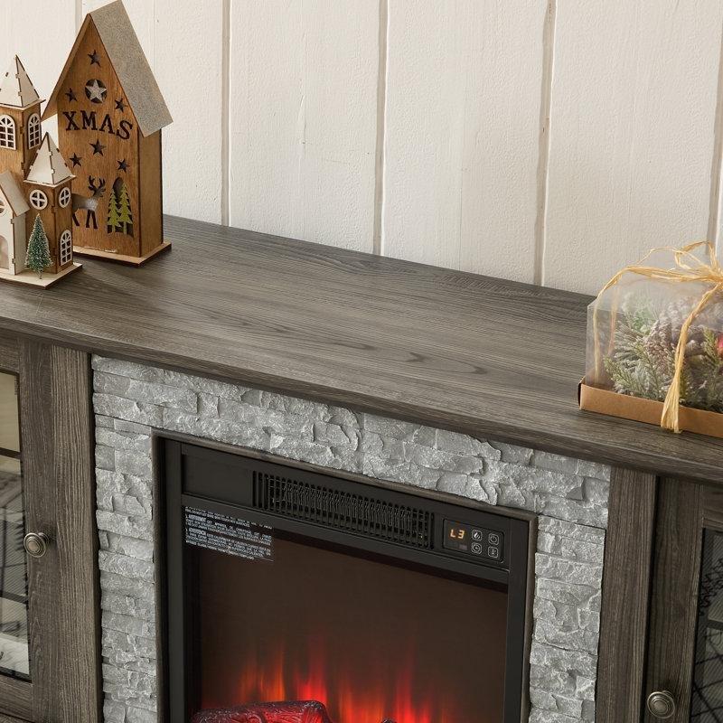 Gri Taş Görünümlü Elektrikli Şömineli MDF TV Ünitesi - 149 cm - 220579