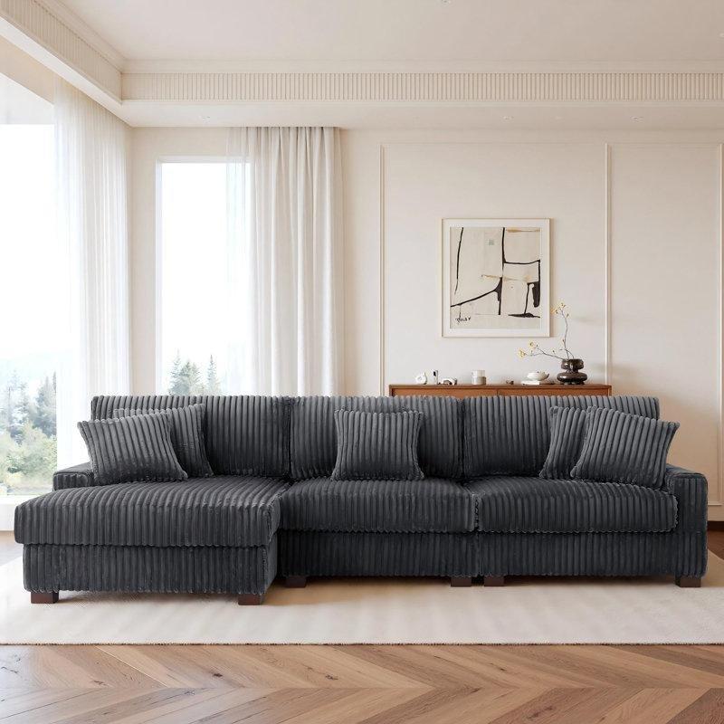 Gri Tavşan Tüyü Dokulu Flanel Kumaş Ayarlanabilir Başlıklı Modüler Sol L Köşe Koltuk - 194733