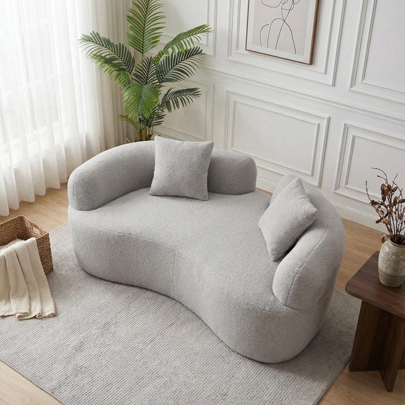 Gri Teddy Kumaş Kavisli İkili Koltuk - 170 cm - 207271