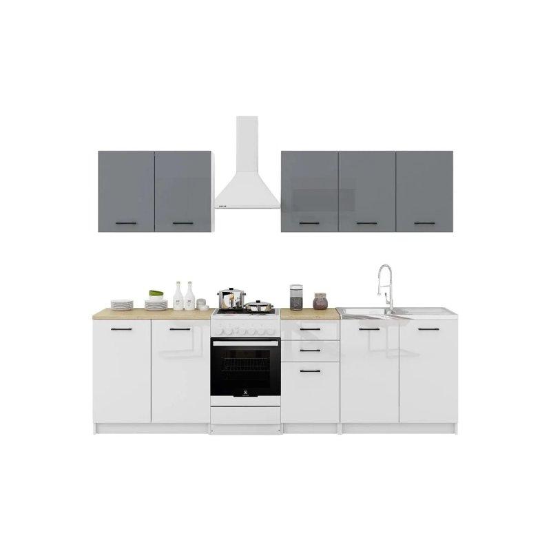 Gri ve Beyaz Lake Parlak Yüzeyli 6 Parça Modüler Mutfak Dolabı Seti - 200 cm - 186658