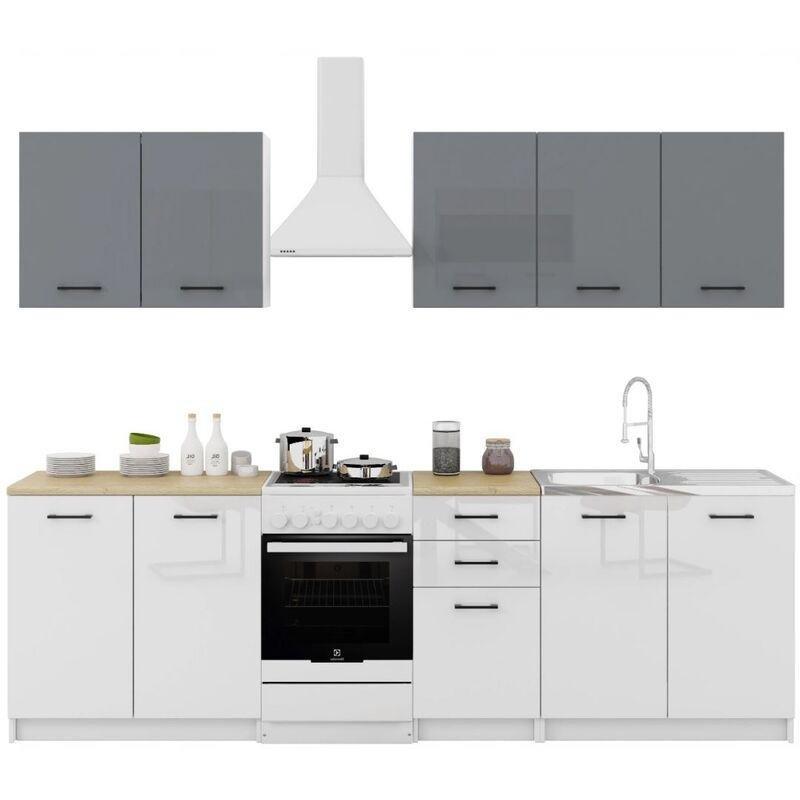 Gri ve Beyaz Lake Yüzeyli Melamin ve MDF 6 Parça Ankastre Fırın Bölmeli Mutfak Modeli - 200 cm - 185957