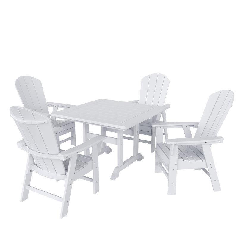Gri ve Beyaz Plastik Adirondack Sandalyeli 4 Kişilik Bahçe Masa Takımı - 110x110 cm - 216640