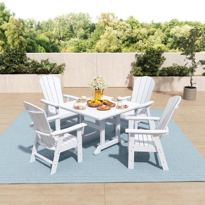 Gri ve Beyaz Plastik Adirondack Sandalyeli 4 Kişilik Bahçe Masa Takımı - 110x110 cm - 216640