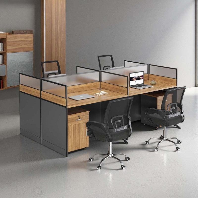 Gri ve Ceviz Rengi Alüminyum Bölmeli 4 Kişilik Kablo Kanallı Ofis Masası - 241 cm - 176720