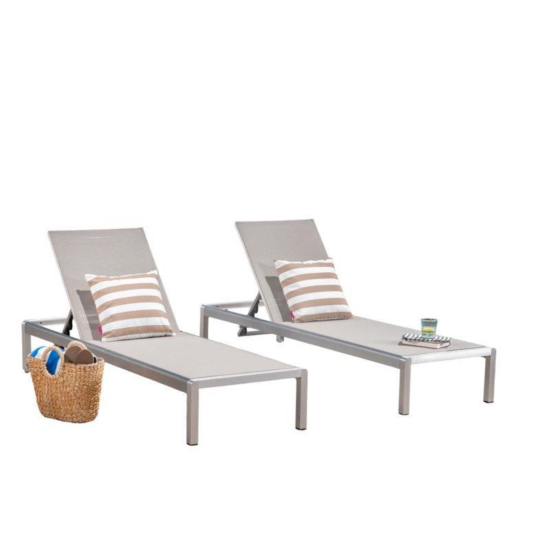 Gri ve Gümüş Rengi Alüminyum Fileli Ayarlanabilir Tekerlekli Şezlong - 2li Set - 171195