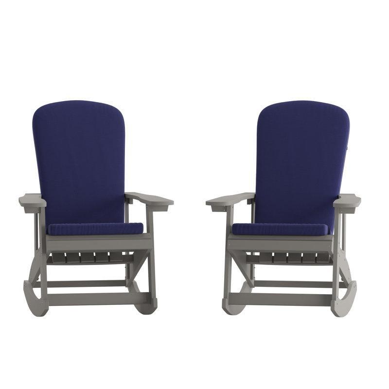 Gri ve Mavi Minderli Polistiren Katlanır Adirondack Sallanan Sandalye 2li Set - 219561