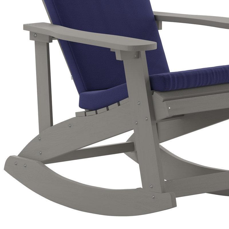 Gri ve Mavi Minderli Polistiren Katlanır Adirondack Sallanan Sandalye 2li Set - 219561