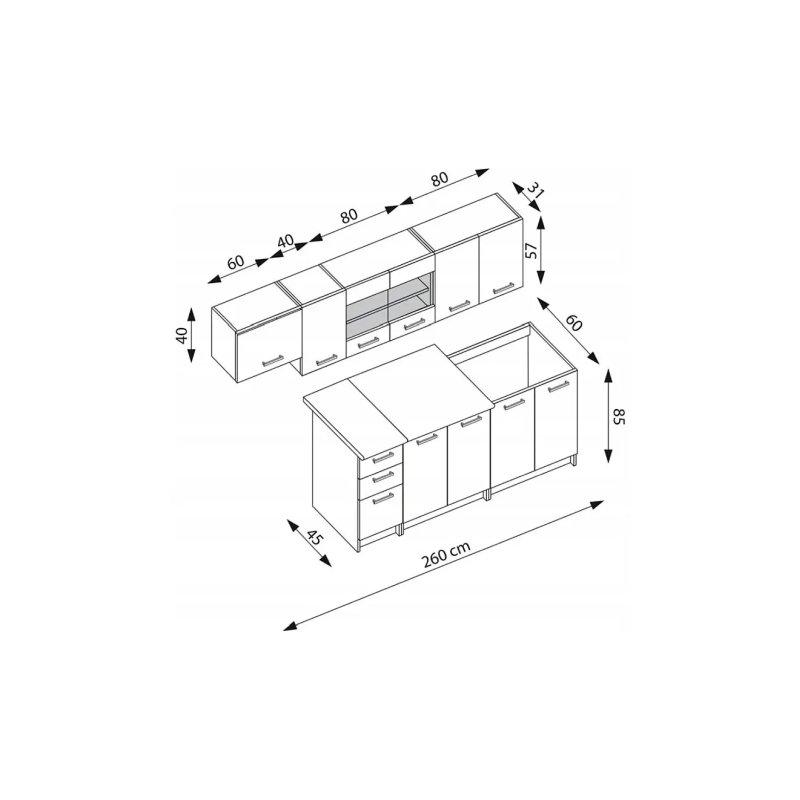 Gri ve Meşe MDF 10 Kapaklı 3 Çekmeceli Modern Mutfak Modeli - 260 cm - 186616