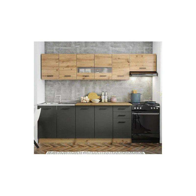 Gri ve Meşe MDF 10 Kapaklı 3 Çekmeceli Modern Mutfak Modeli - 260 cm - 186616