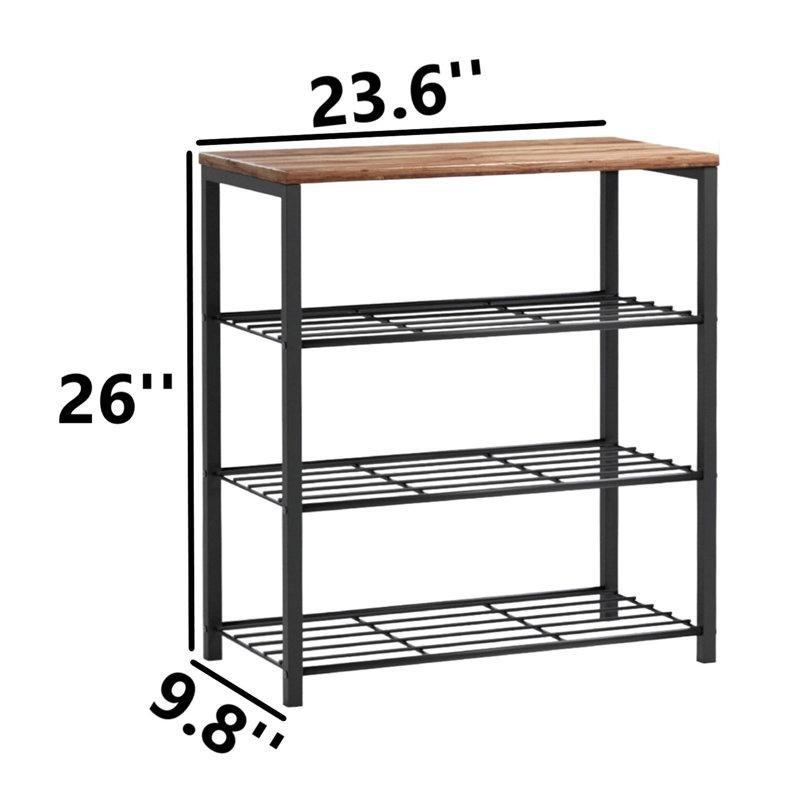 Gri ve Meşe Metal ve Ahşap 4 Raflı Ayakkabılık - 67x60x25 cm - 227023