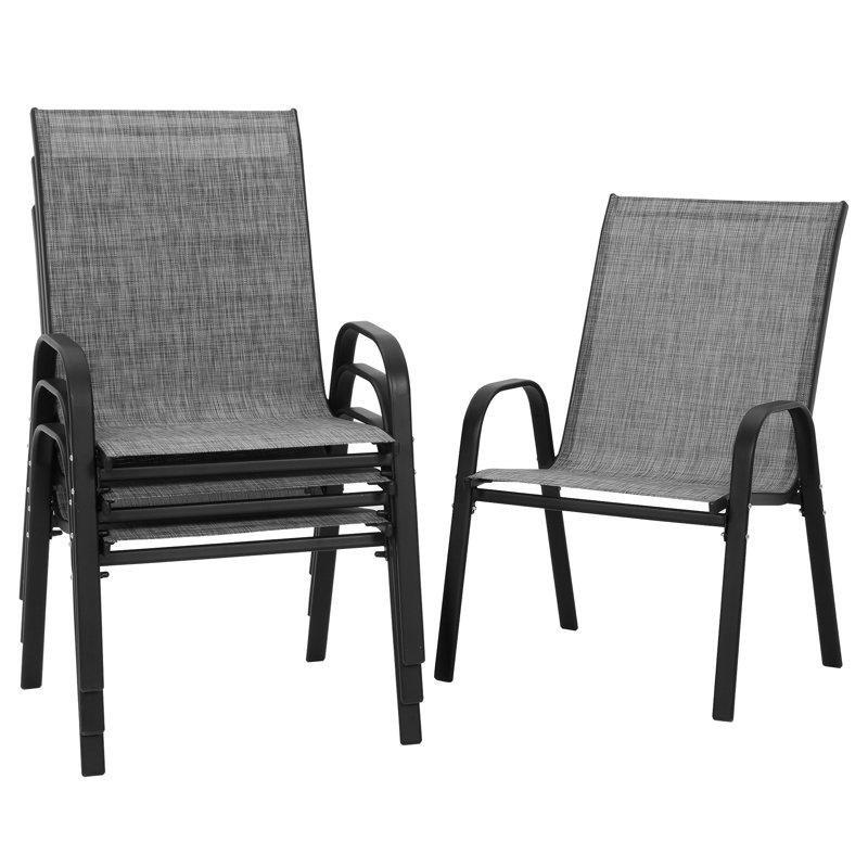 Gri ve Siyah Çelik İstiflenebilir Ergonomik Kollu Bahçe Sandalyesi - 4lü Set - 173478