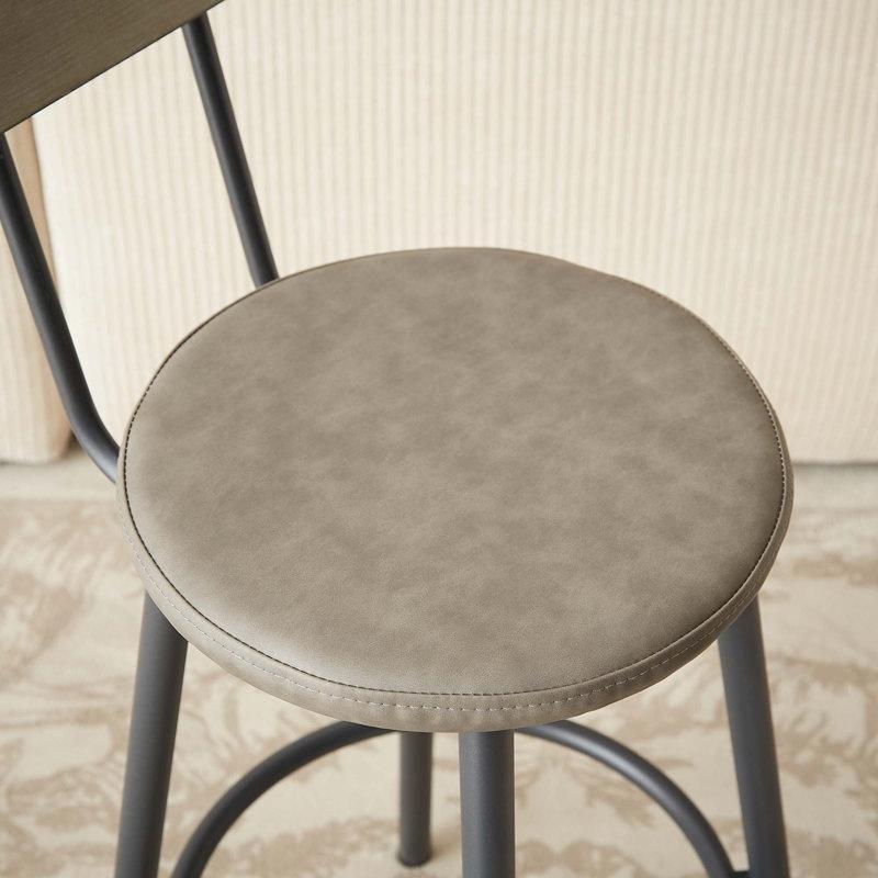 Gri ve Siyah Metal 3 PU Deri Döşemeli Tabureli Ahşap Bar Masası Seti - 161 cm - 231877