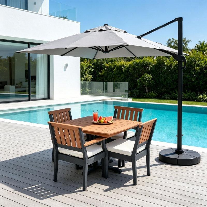 Gri ve Tik Rengi HDPE Minderli 4 Kişilik Kare Bahçe Masa Takımı - 106x106 cm - 215983
