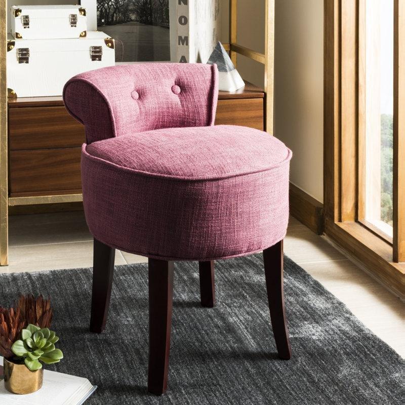 Gül Rengi Masif Huş Ağacı Sırtlı Kapitoneli Makyaj Masası Pufu - 233547