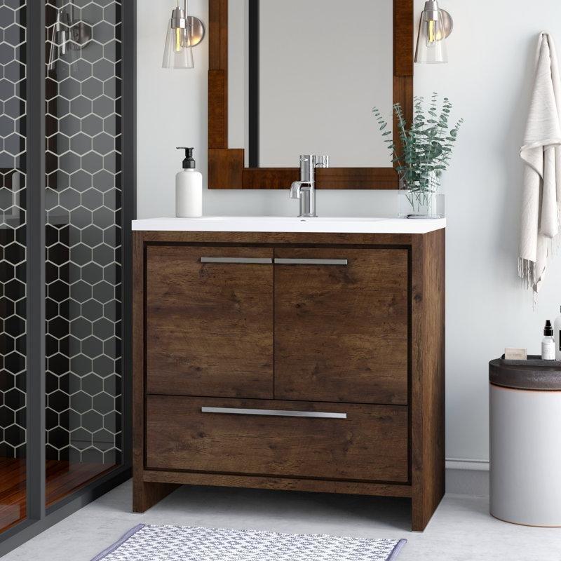 Gülağacı Masif Ahşap Çekmeceli Yavaş Kapanır Ayaklı Banyo Lavabo Dolabı - 91 cm - 198377