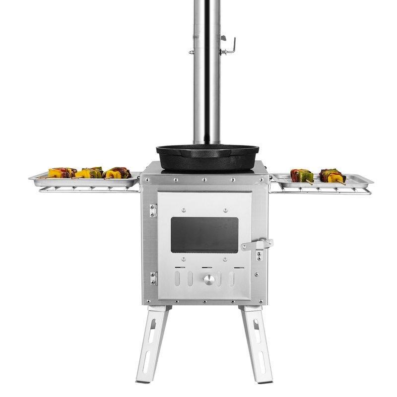 Gümüş Alaşım Çelik Portatif Pişirme Raflı Pelet Yakıtlı Şömine Soba - 46x67x217 cm - 188833