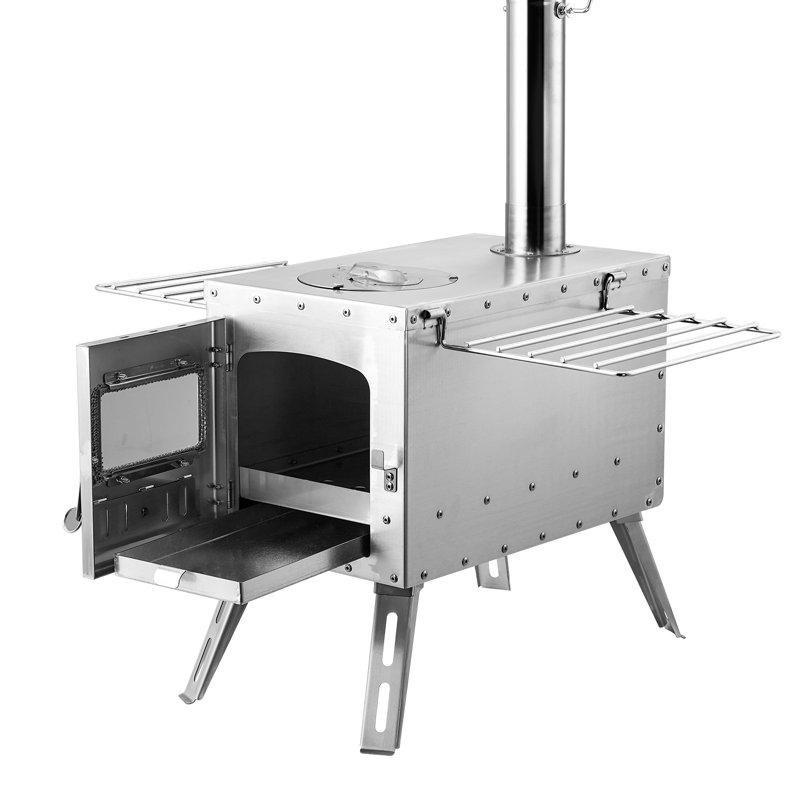 Gümüş Alaşım Çelik Portatif Pişirme Raflı Pelet Yakıtlı Şömine Soba - 46x67x217 cm - 188833