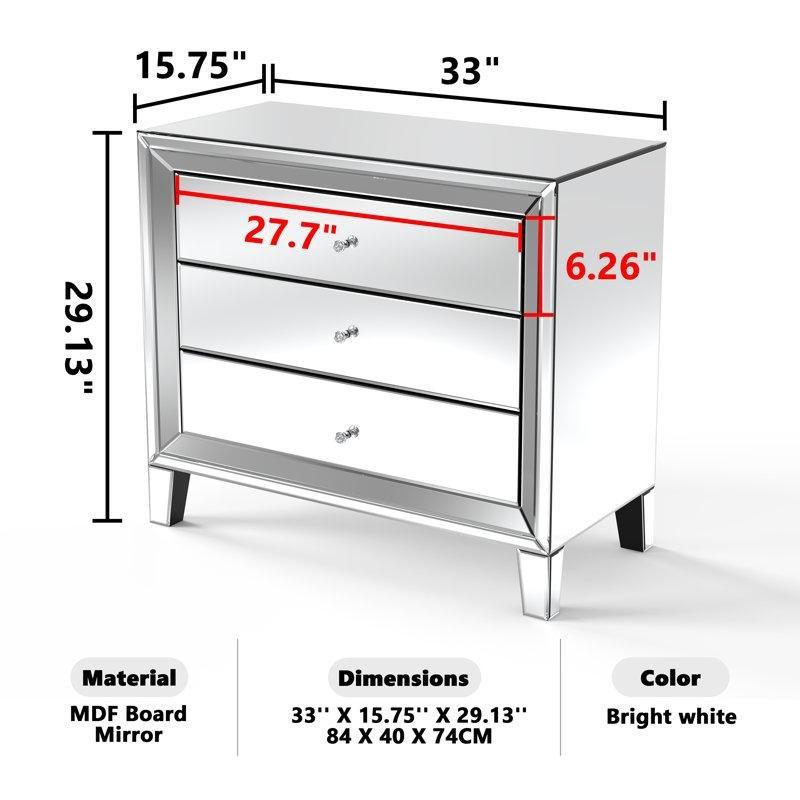 Gümüş Aynalı Üç Çekmeceli İkili Set Komodin - 84 cm - 223476