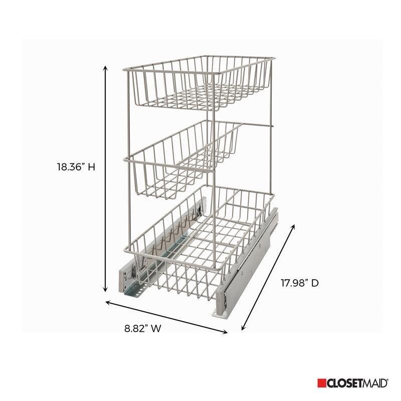 Gümüş Çelik 3 Katlı Yavaş Kapanır Sürgülü Dolap İçi Raf - 23 cm - 183423