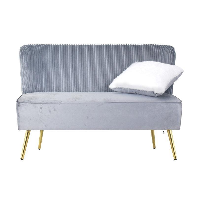 Gümüş Gri Kadife Gold Ayaklı Kolçaksız İkili Koltuk - 119 cm - 206419