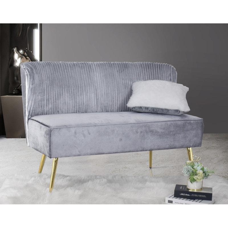 Gümüş Gri Kadife Gold Ayaklı Kolçaksız İkili Koltuk - 119 cm - 206419