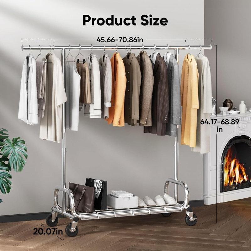 Gümüş Metal 205 kg Kapasiteli Ayarlanabilir Raflı Tekerlekli Ayaklı Askılık - 165511