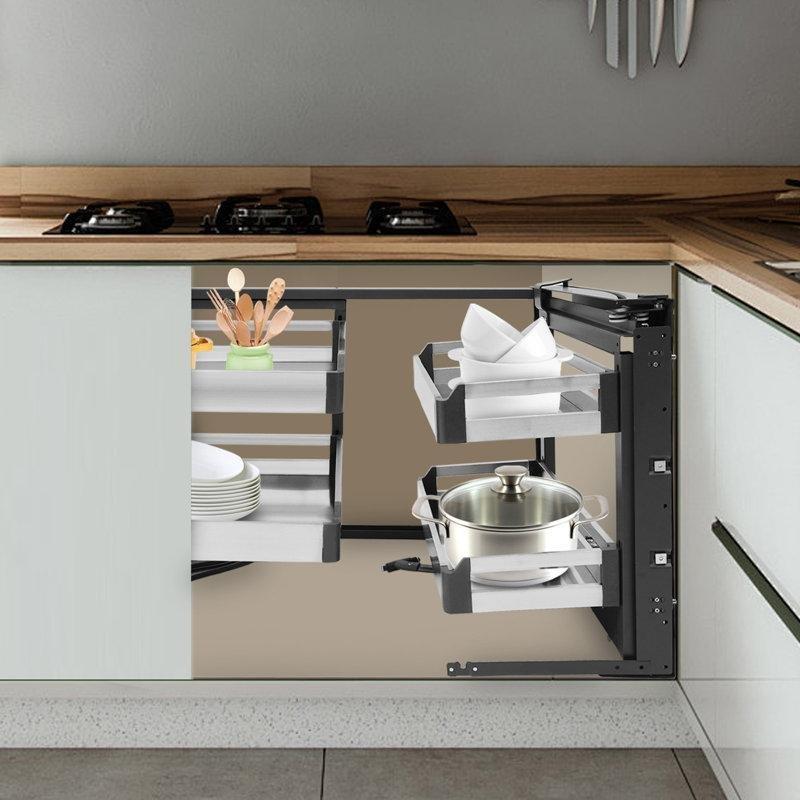 Gümüş Metal Döner Sürgülü 4 Sepetli Köşe Dolap İçi Raf - 183188