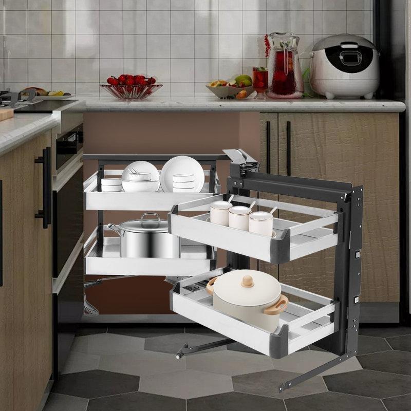 Gümüş Metal Döner Sürgülü 4 Sepetli Köşe Dolap İçi Raf - 183188
