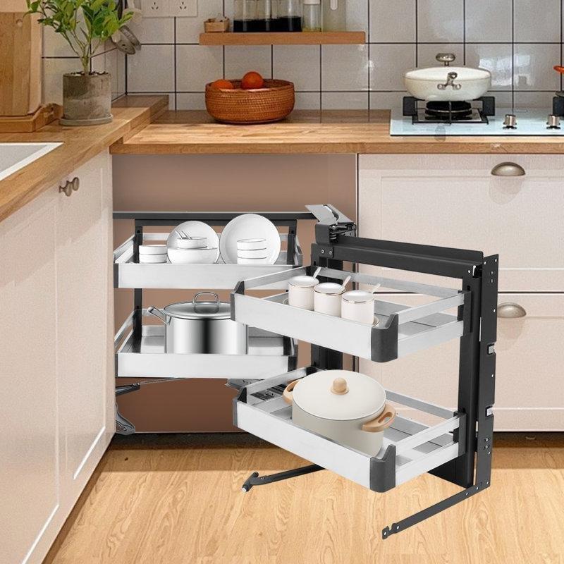 Gümüş Metal Döner Sürgülü 4 Sepetli Köşe Dolap İçi Raf - 183188