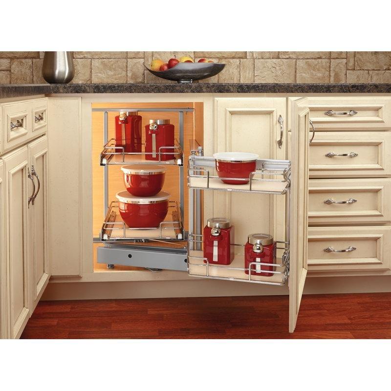 Gümüş Metal Masif Ahşap Tabanlı Kapağa Monte Kör Köşe Dolap İçi Raf - 46 cm - 183306