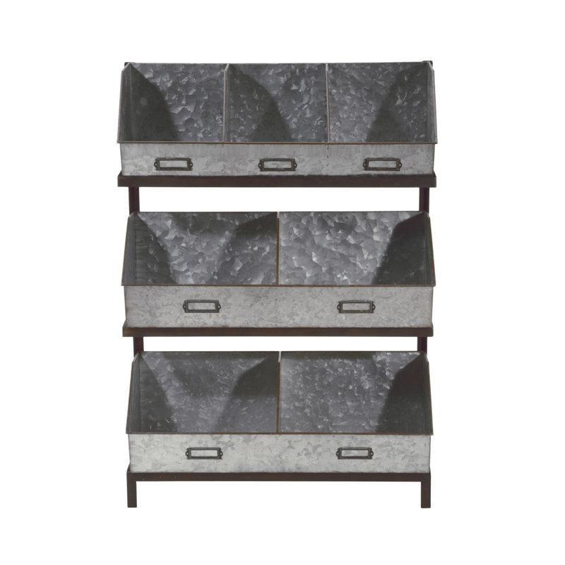 Gümüş Metal Tekerlekli 7 Bölmeli Etiketlikli Sebzelik - 69x29x97 cm - 177772