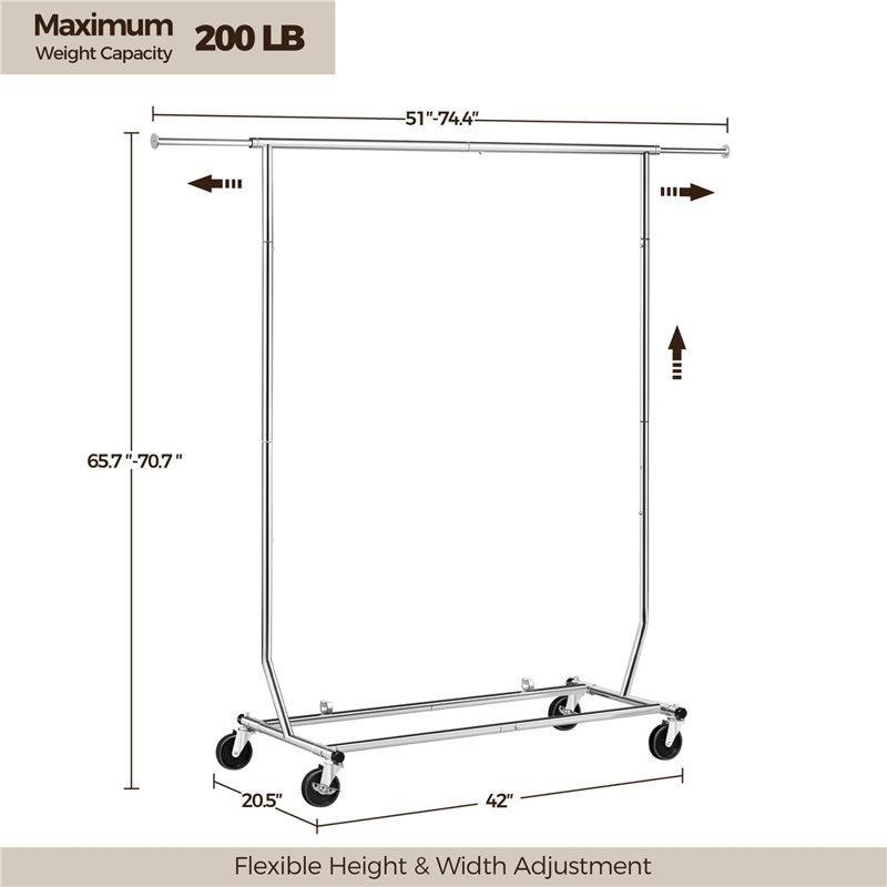 Gümüş Metal Tekerlekli Ayarlanabilir Ayaklı Askılık - 165586
