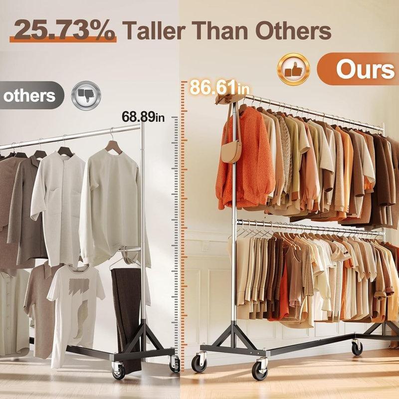 Gümüş Metal Z-Tabanlı Yüksekliği Ayarlanabilir Tekerlekli Endüstriyel Ayaklı Askılık - 159 cm - 165625