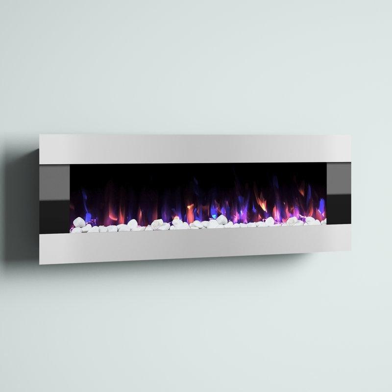 Gümüş Paslanmaz Çelik Duvara Monte Uzaktan Kumandalı LED Alevli Elektrikli Şömine - 138 cm - 184047