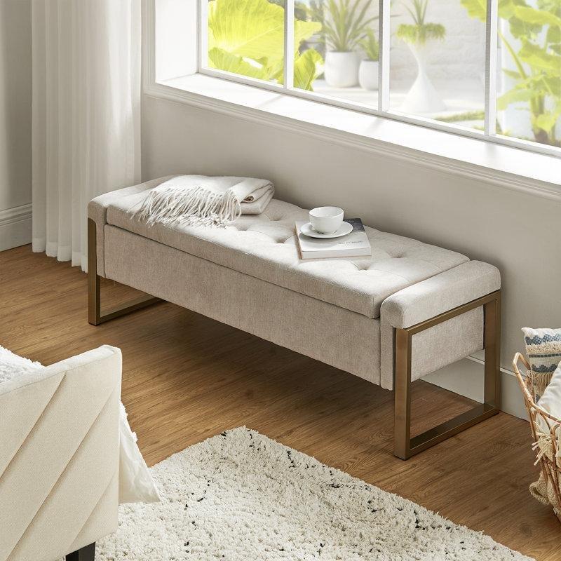Gunmetal Metal Ayaklı Kapitoneli Sandıklı Bench - 141 cm - 164755