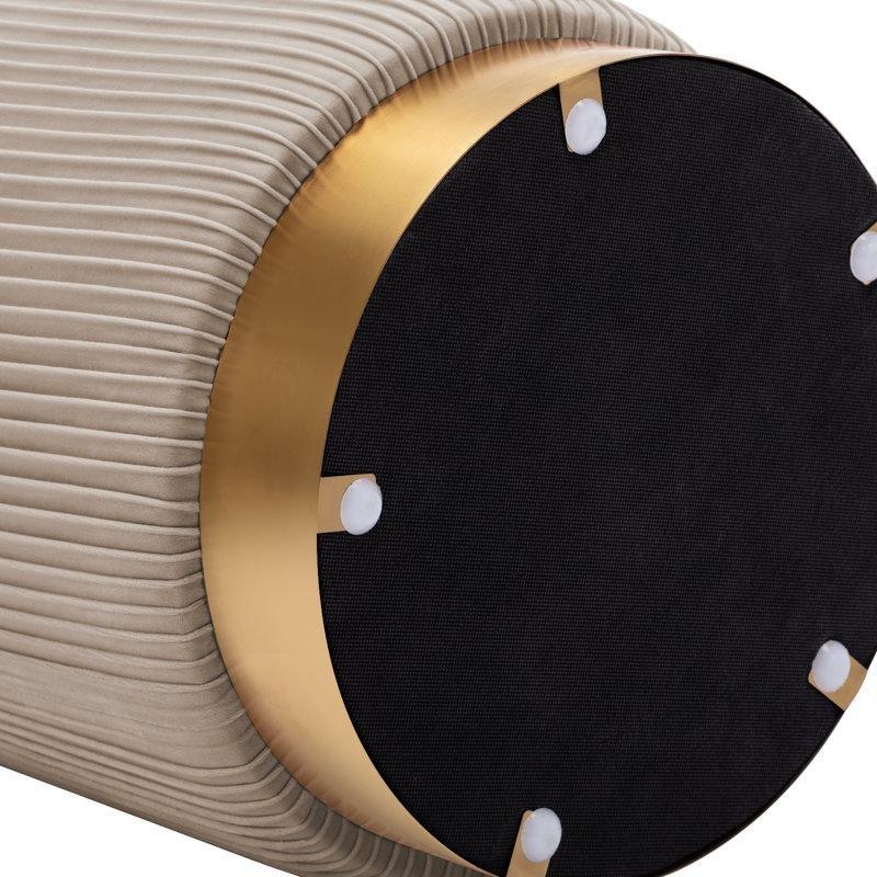 Haki Kadife Pliseli Yuvarlak Gold Metal Ayaklı Makyaj Masası Pufu - 40 cm - 232949