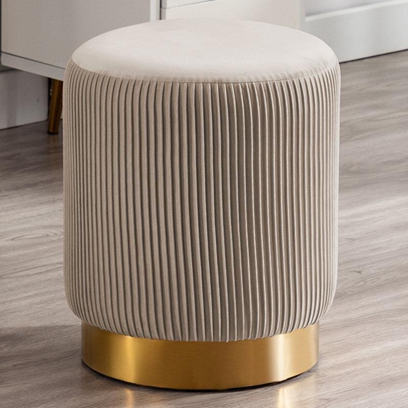 Haki Kadife Pliseli Yuvarlak Gold Metal Ayaklı Makyaj Masası Pufu - 40 cm - 232949