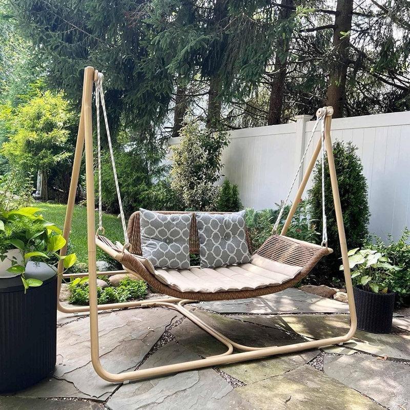 Haki PE Rattan Minderli Çift Kişilik Gölgelikli Balkon Salıncağı - 175099