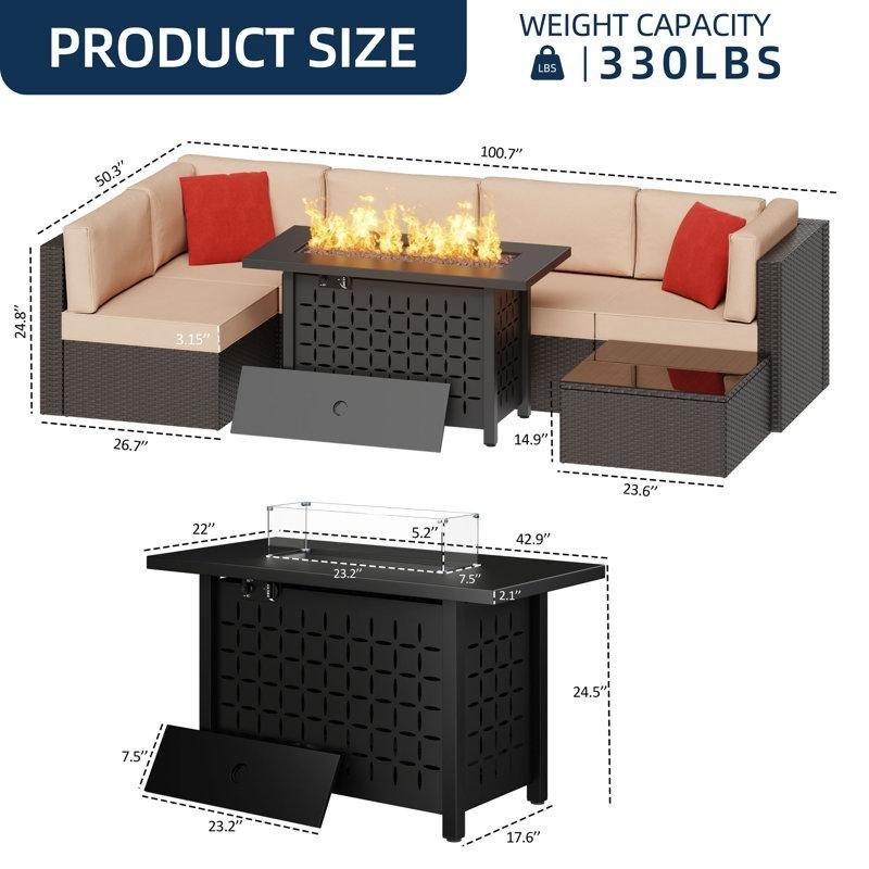 Haki Rattan Ateş Çukurlu Modüler 7 Parça Bahçe Takımı - 209515