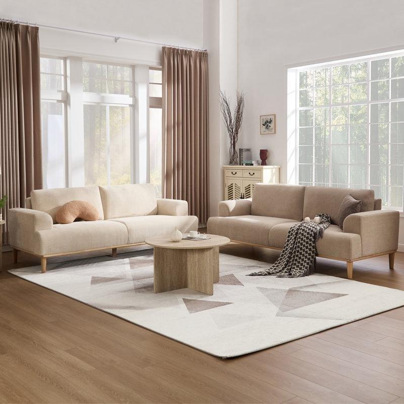 Haki Şönil Kumaş Masif Ahşap Ayaklı 3 Kişilik Koltuk - 213 cm - 197030