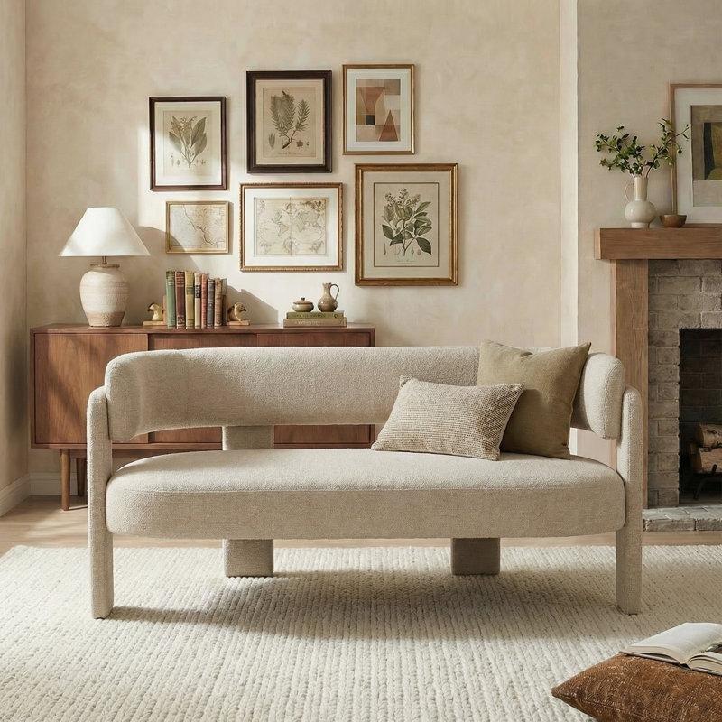 Haki Şönil Kumaş Masif Ahşap Fıçı Sırtlı İkili Koltuk - 151 cm - 205357