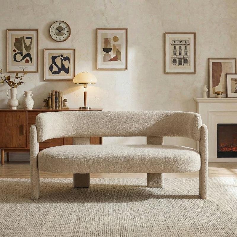 Haki Şönil Kumaş Masif Ahşap Fıçı Sırtlı İkili Koltuk - 151 cm - 205357