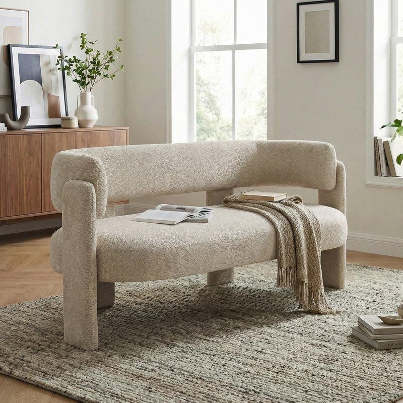 Haki Şönil Kumaş Masif Ahşap Fıçı Sırtlı İkili Koltuk - 151 cm - 205357