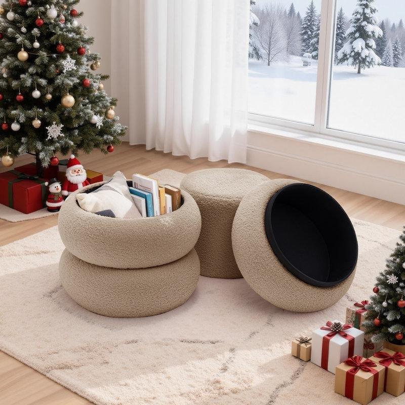 Haki Teddy Kadife Saklama Alanlı İkili Set Ahşap Makyaj Masası Pufu - 42x43 cm - 232760