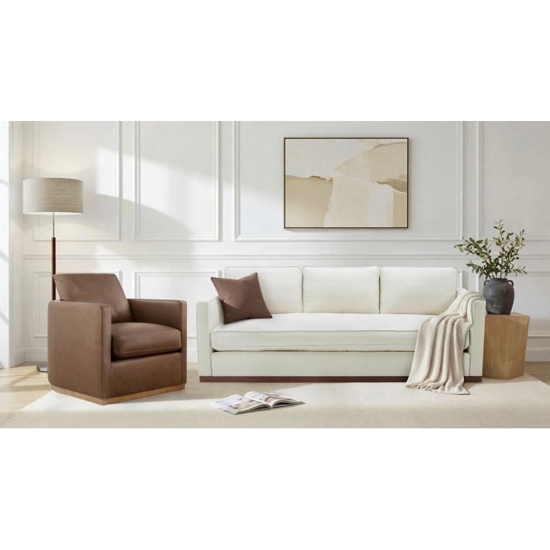 Hakiki Deri Döner Berjer ve Keten Kanepeli Masif Ahşap Koltuk Takımı - 192496