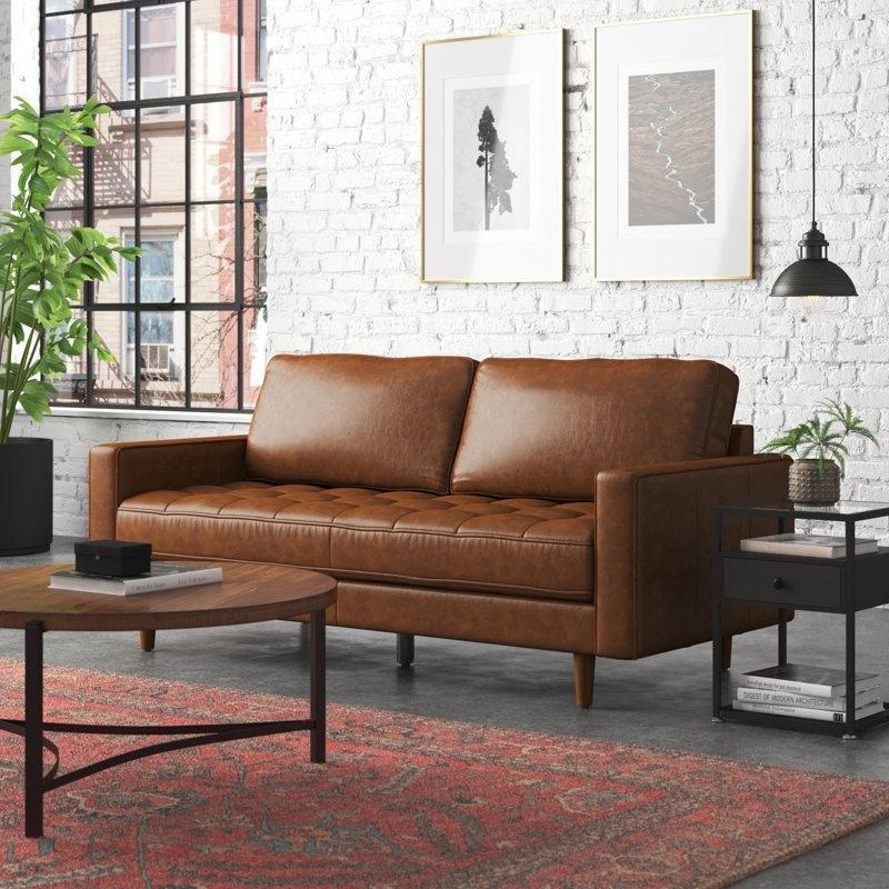 Hakiki Deri Kapitoneli Masif Ahşap Üçlü Koltuk - 204 cm - 194823